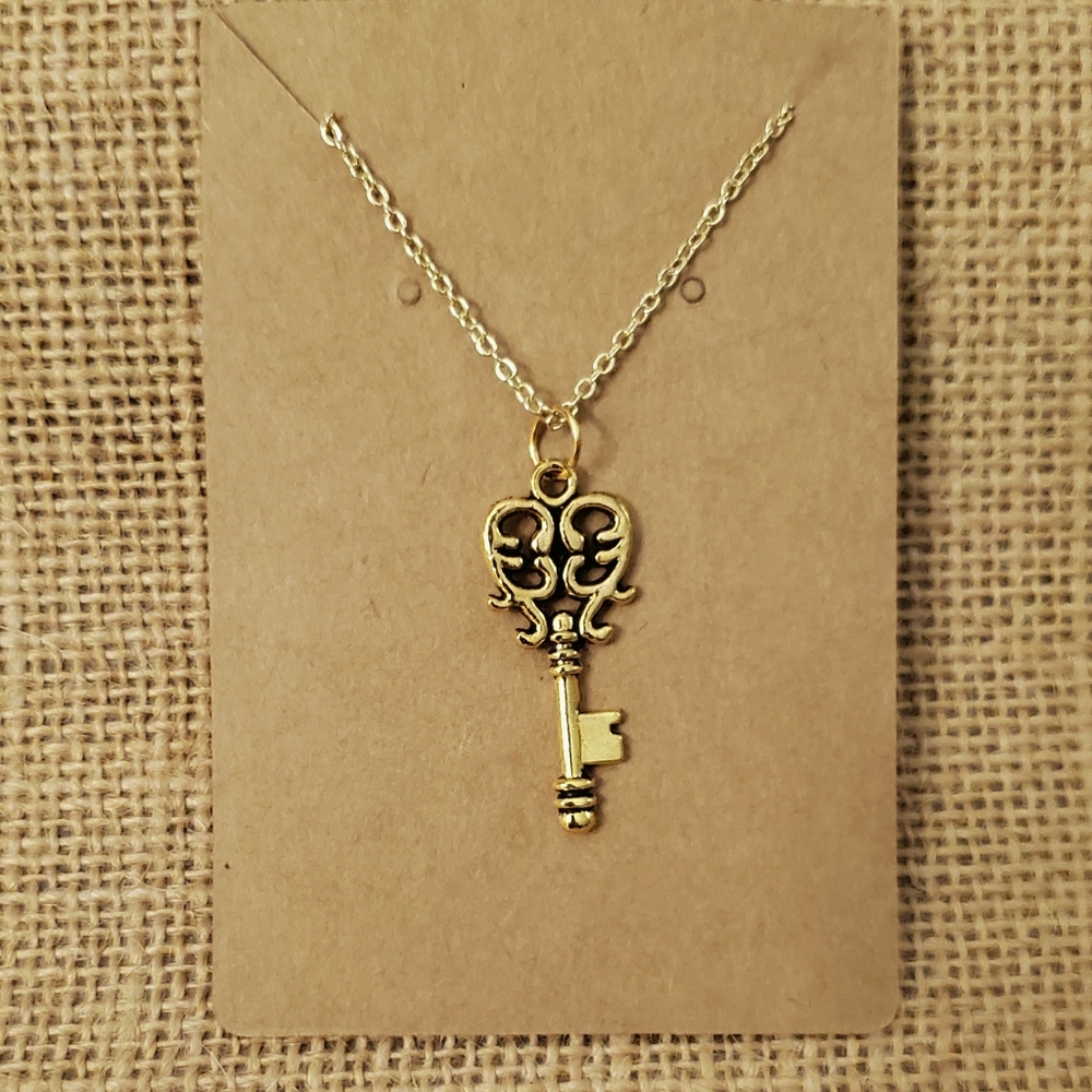 Boho Key Antique Gold Necklace